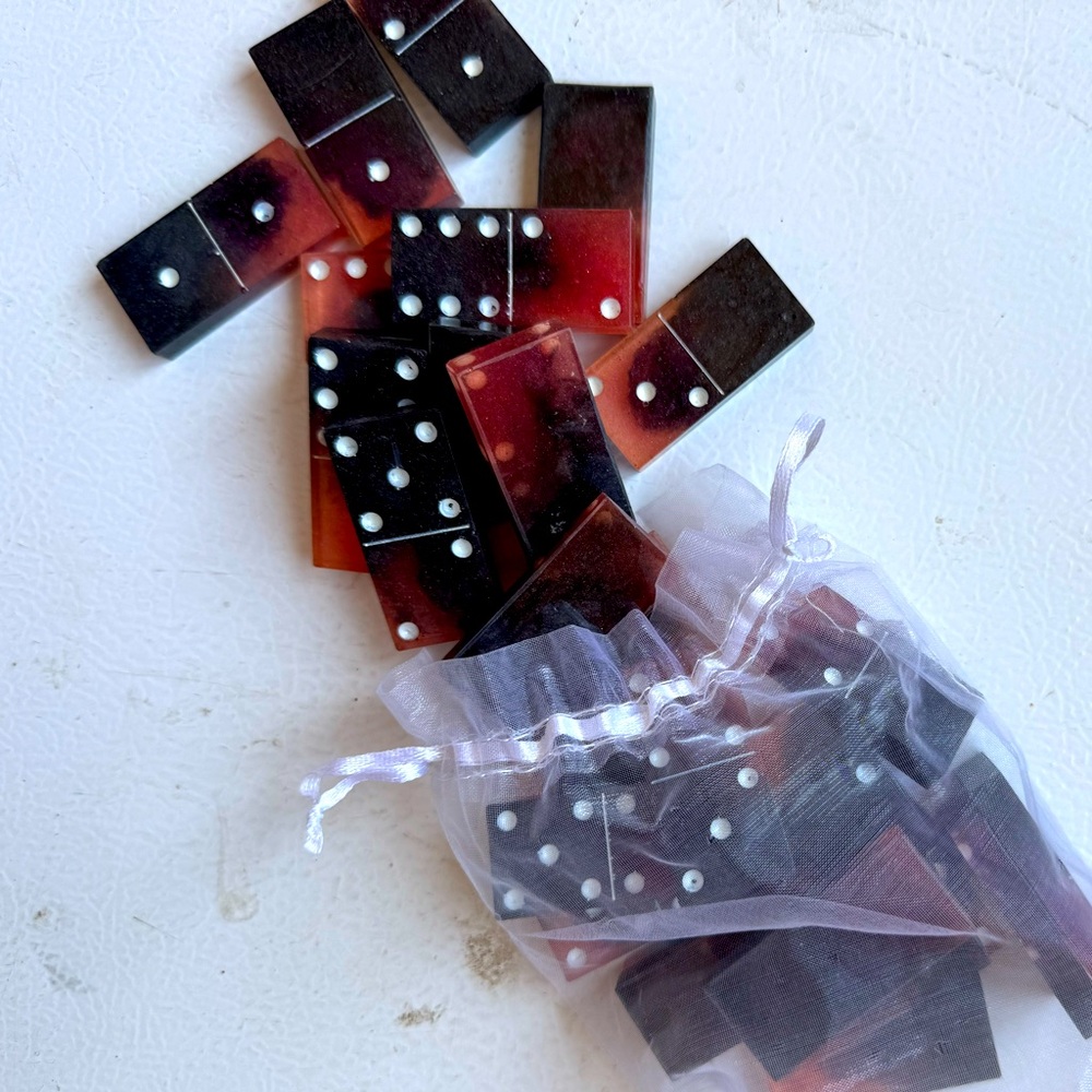 Handmade Red and Black Domino Set with Sheer Bag